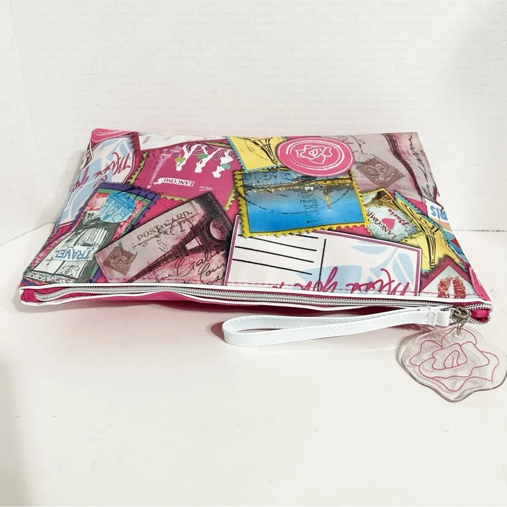 LANCOME I Love You To Paris Multicolor Travel Makeup Bag Zip Closure Fully Lined
